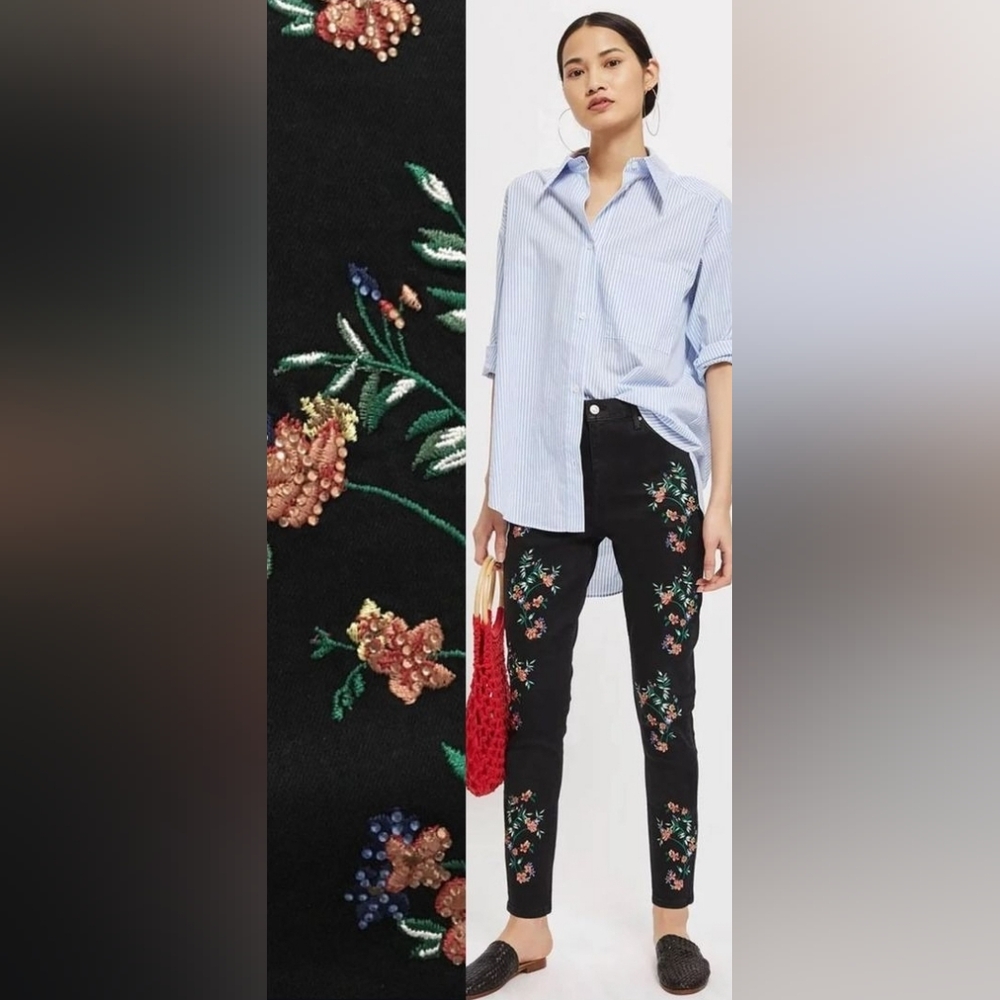 17. NWOT - TOPSHOP MOTO JAMIE FLORAL EMBRIODERED - SZ 24